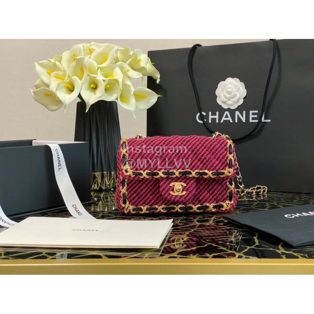 Chanel Winter Vintage Chain Crossbody Flap Bag Rose Red