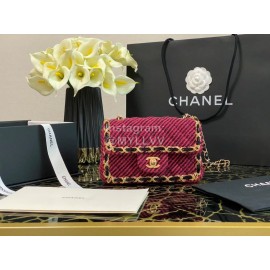 Chanel Winter Vintage Chain Crossbody Flap Bag Rose Red