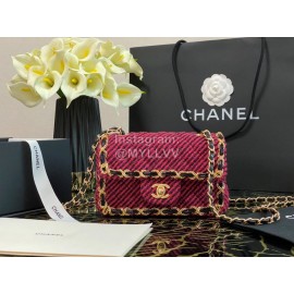 Chanel Winter Vintage Chain Crossbody Flap Bag Rose Red