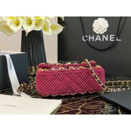Chanel Winter Vintage Chain Crossbody Flap Bag Rose Red