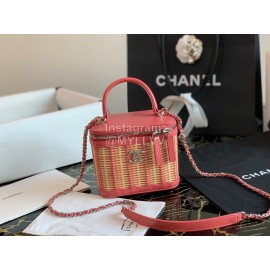 Chanel Woven Box Chain Crossbody Bag Pink