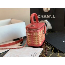Chanel Woven Box Chain Crossbody Bag Pink