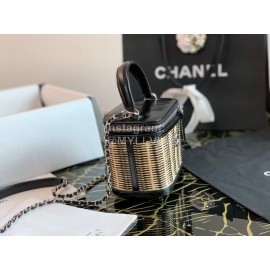 Chanel Woven Box Chain Crossbody Bag Black