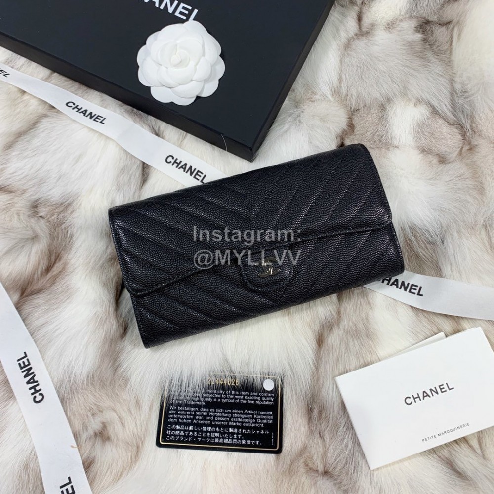 Chanel Black Calf Long Wallet