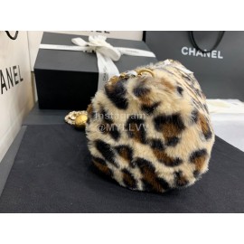 Chanel Winter Soft Leopard Print Fur Chain Crossbody Bag Khaki