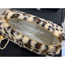 Chanel Winter Soft Leopard Print Fur Chain Crossbody Bag Khaki