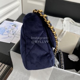 Chanel Winter New Medium Plaid Velvet Chain Crossbody Flap Bag Blue