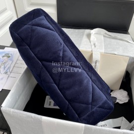 Chanel Winter New Medium Plaid Velvet Chain Crossbody Flap Bag Blue