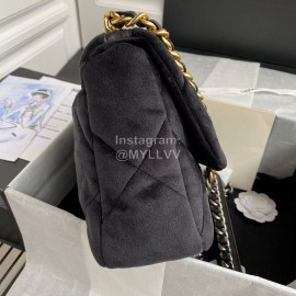 Chanel Winter New Medium Plaid Velvet Chain Crossbody Flap Bag Black