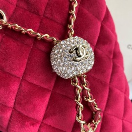 Chanel Winter New Plaid Velvet Chain Crossbody Bucket Bag Red