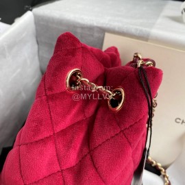 Chanel Winter New Plaid Velvet Chain Crossbody Bucket Bag Red