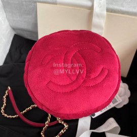Chanel Winter New Plaid Velvet Chain Crossbody Bucket Bag Red