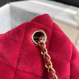Chanel Winter New Plaid Velvet Chain Crossbody Bucket Bag Red