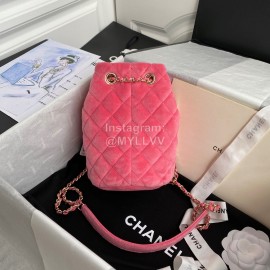 Chanel Winter New Plaid Velvet Chain Crossbody Bucket Bag Pink