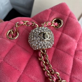 Chanel Winter New Plaid Velvet Chain Crossbody Bucket Bag Pink