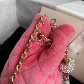 Chanel Winter New Plaid Velvet Chain Crossbody Bucket Bag Pink