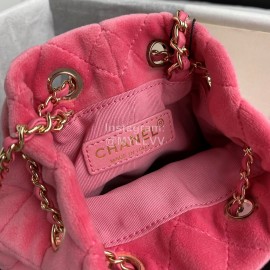 Chanel Winter New Plaid Velvet Chain Crossbody Bucket Bag Pink