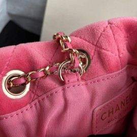 Chanel Winter New Plaid Velvet Chain Crossbody Bucket Bag Pink