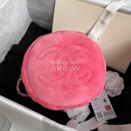 Chanel Winter New Plaid Velvet Chain Crossbody Bucket Bag Pink