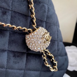 Chanel Winter New Plaid Velvet Chain Crossbody Bucket Bag Black
