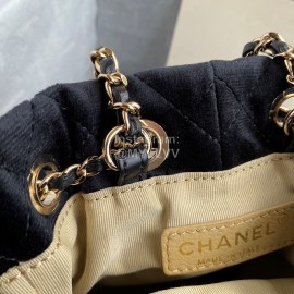 Chanel Winter New Plaid Velvet Chain Crossbody Bucket Bag Black