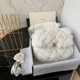 Chanel Winter Large Soft Rabbit Hair Chain Crossbody Bag White As2240