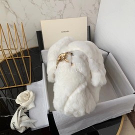 Chanel Winter Large Soft Rabbit Hair Chain Crossbody Bag White As2240
