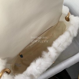 Chanel Winter Large Soft Rabbit Hair Chain Crossbody Bag White As2240