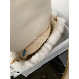 Chanel Winter Large Soft Rabbit Hair Chain Crossbody Bag White As2240
