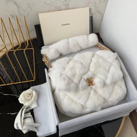 Chanel Winter Large Soft Rabbit Hair Chain Crossbody Bag White As2240