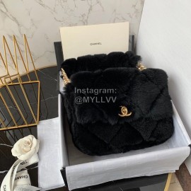 Chanel Winter Large Soft Rabbit Hair Chain Crossbody Bag Black As2240