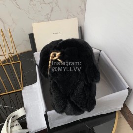Chanel Winter Large Soft Rabbit Hair Chain Crossbody Bag Black As2240
