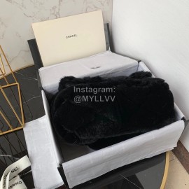 Chanel Winter Large Soft Rabbit Hair Chain Crossbody Bag Black As2240