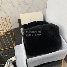 Chanel Winter Large Soft Rabbit Hair Chain Crossbody Bag Black As2240
