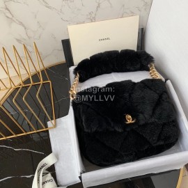 Chanel Winter Large Soft Rabbit Hair Chain Crossbody Bag Black As2240