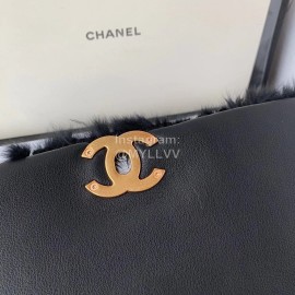 Chanel Winter Large Soft Rabbit Hair Chain Crossbody Bag Black As2240