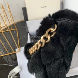 Chanel Winter Large Soft Rabbit Hair Chain Crossbody Bag Black As2240