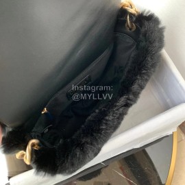 Chanel Winter Large Soft Rabbit Hair Chain Crossbody Bag Black As2240