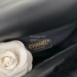 Chanel Winter Large Soft Rabbit Hair Chain Crossbody Bag Black As2240