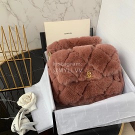 Chanel Winter Large Soft Rabbit Hair Chain Crossbody Bag Brown As2240