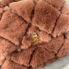 Chanel Winter Large Soft Rabbit Hair Chain Crossbody Bag Brown As2240
