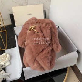 Chanel Winter Large Soft Rabbit Hair Chain Crossbody Bag Brown As2240