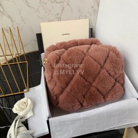 Chanel Winter Large Soft Rabbit Hair Chain Crossbody Bag Brown As2240