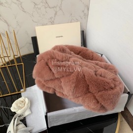Chanel Winter Large Soft Rabbit Hair Chain Crossbody Bag Brown As2240