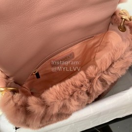 Chanel Winter Large Soft Rabbit Hair Chain Crossbody Bag Brown As2240