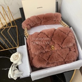 Chanel Winter Large Soft Rabbit Hair Chain Crossbody Bag Brown As2240
