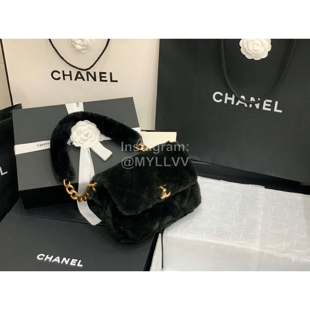 Chanel Winter Soft Rabbit Hair Chain Shoulder Flap Bag Black As2240