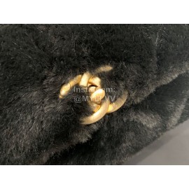 Chanel Winter Soft Rabbit Hair Chain Shoulder Flap Bag Black As2240