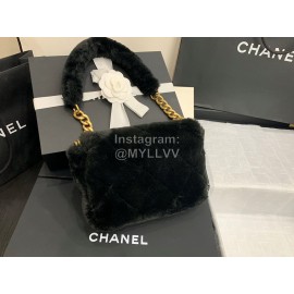 Chanel Winter Soft Rabbit Hair Chain Shoulder Flap Bag Black As2240