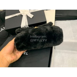 Chanel Winter Soft Rabbit Hair Chain Shoulder Flap Bag Black As2240
